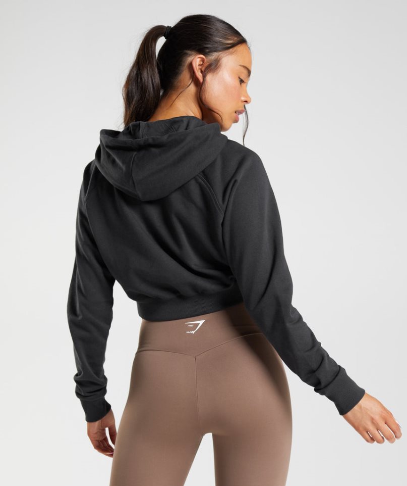 Bluzy Z Kapturem Gymshark Treningowe Cropped Damskie Czarne | PL 856AQI